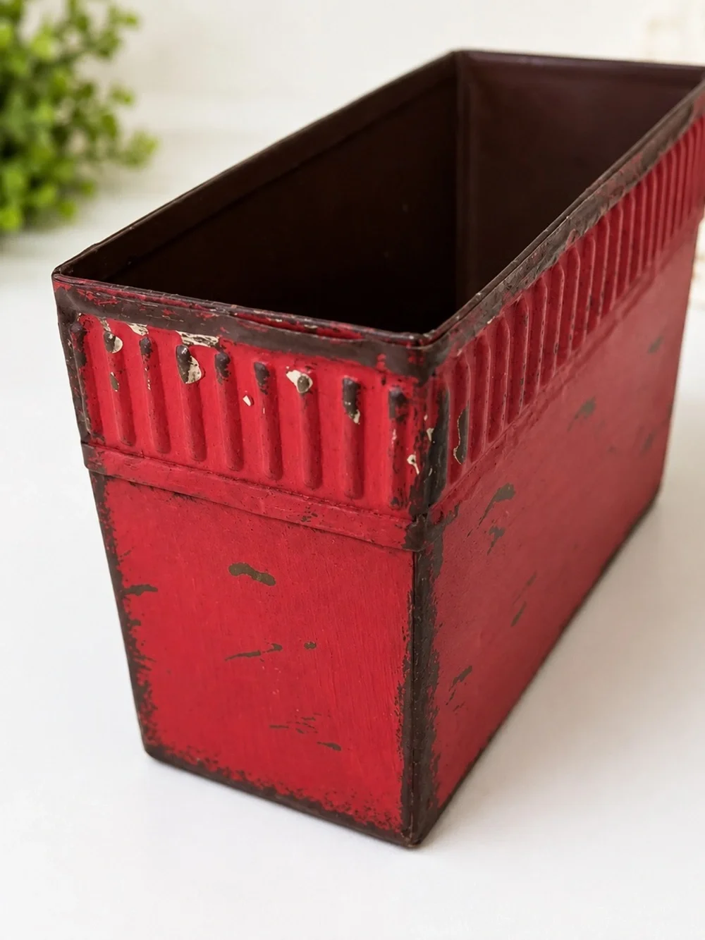 Rustic Brown Metal Storage Bin / Organizer Basket – Farmhouse Industrial Decor